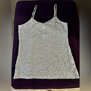 Spaghetti Strap Silver Sequin Top